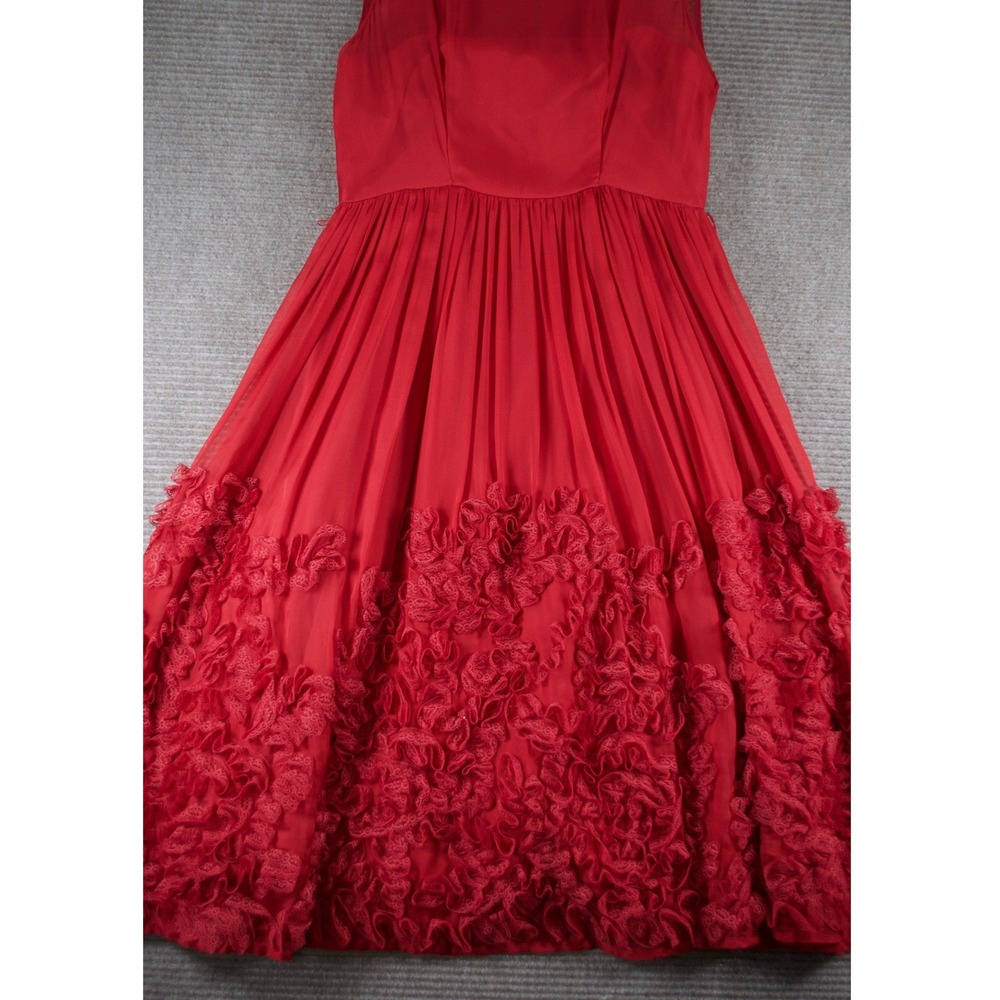 Anthropologie Tiny Caridad Ruffled Dress Red Rosette Mesh Silk Flaw Size 4 - Picture 3 of 11